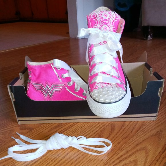 Converse Shoes - Custom Made Fancy Pink Converse High Tops - Size 8